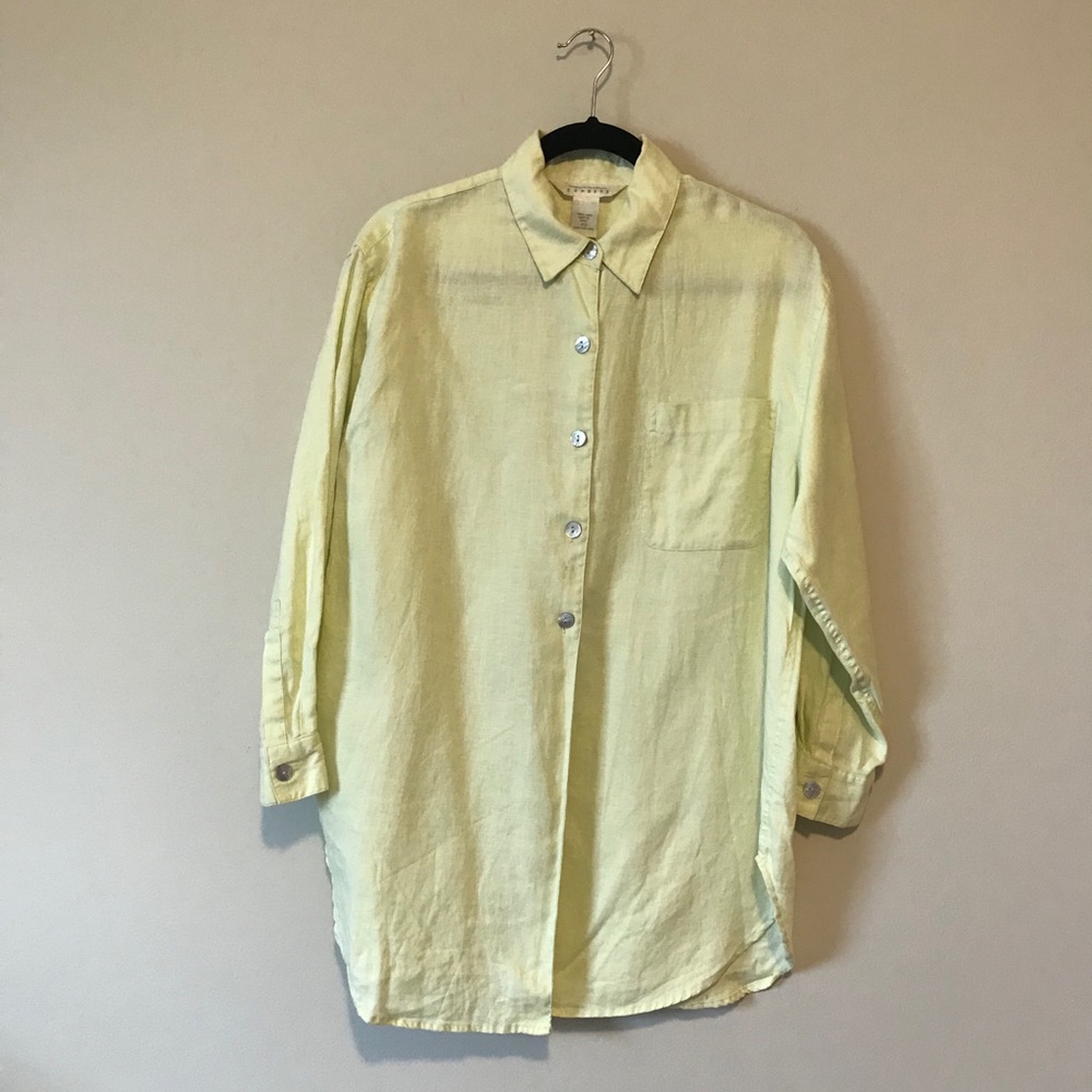 Express oversized linen blouse shirt button up